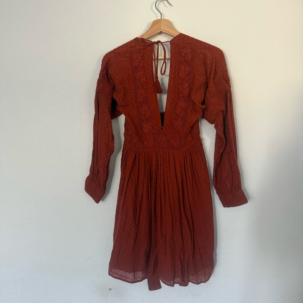 Free People Deep V-Neck Rust Dress size XS - Picture 5 of 12