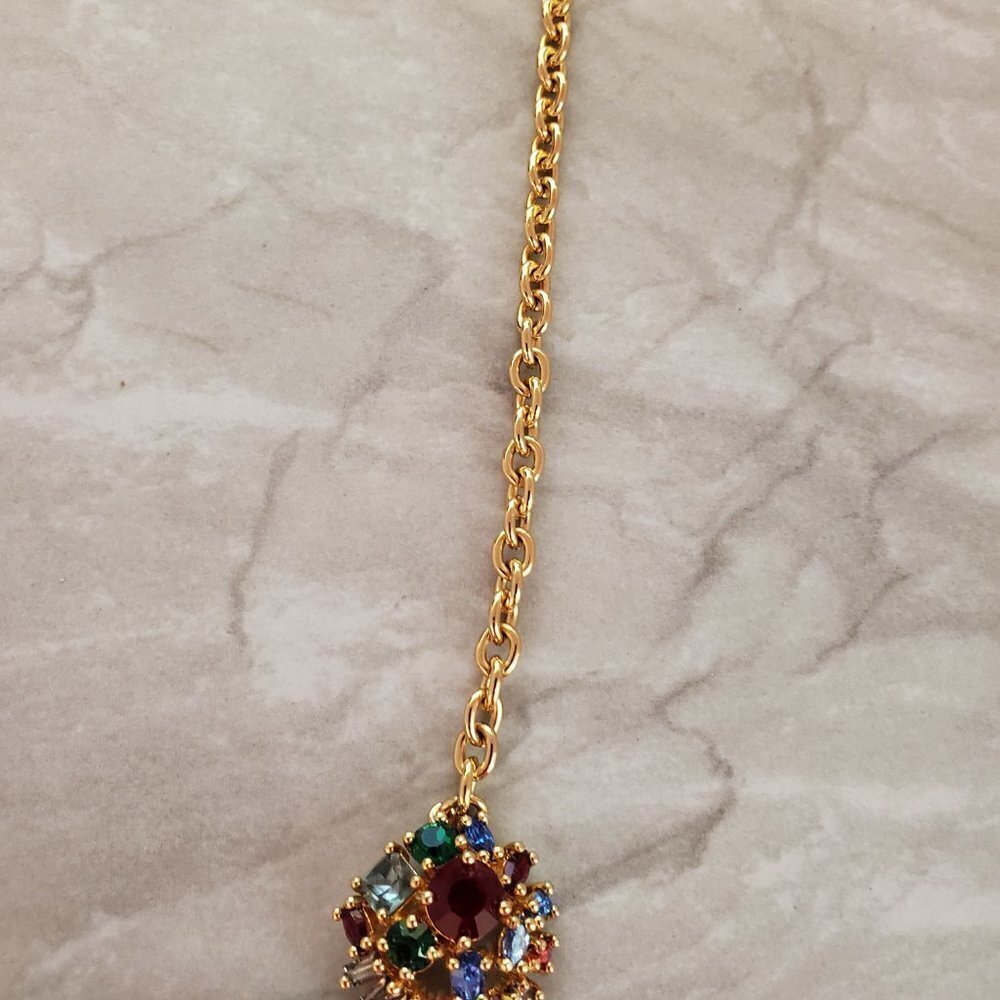 ✨ Talbots Blue Green Red Rhinestones Crystals Statement Necklace ✨ - Picture 4 of 15