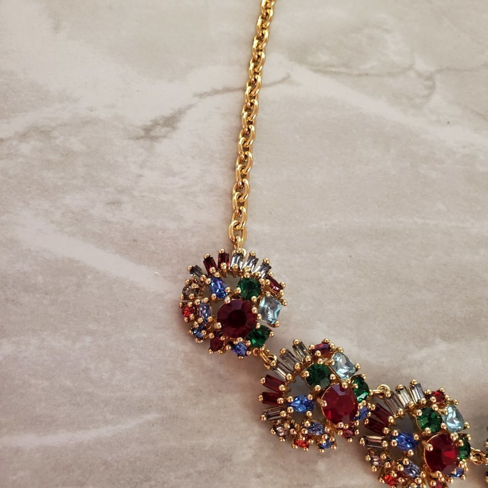 ✨ Talbots Blue Green Red Rhinestones Crystals Statement Necklace ✨ - Picture 7 of 15