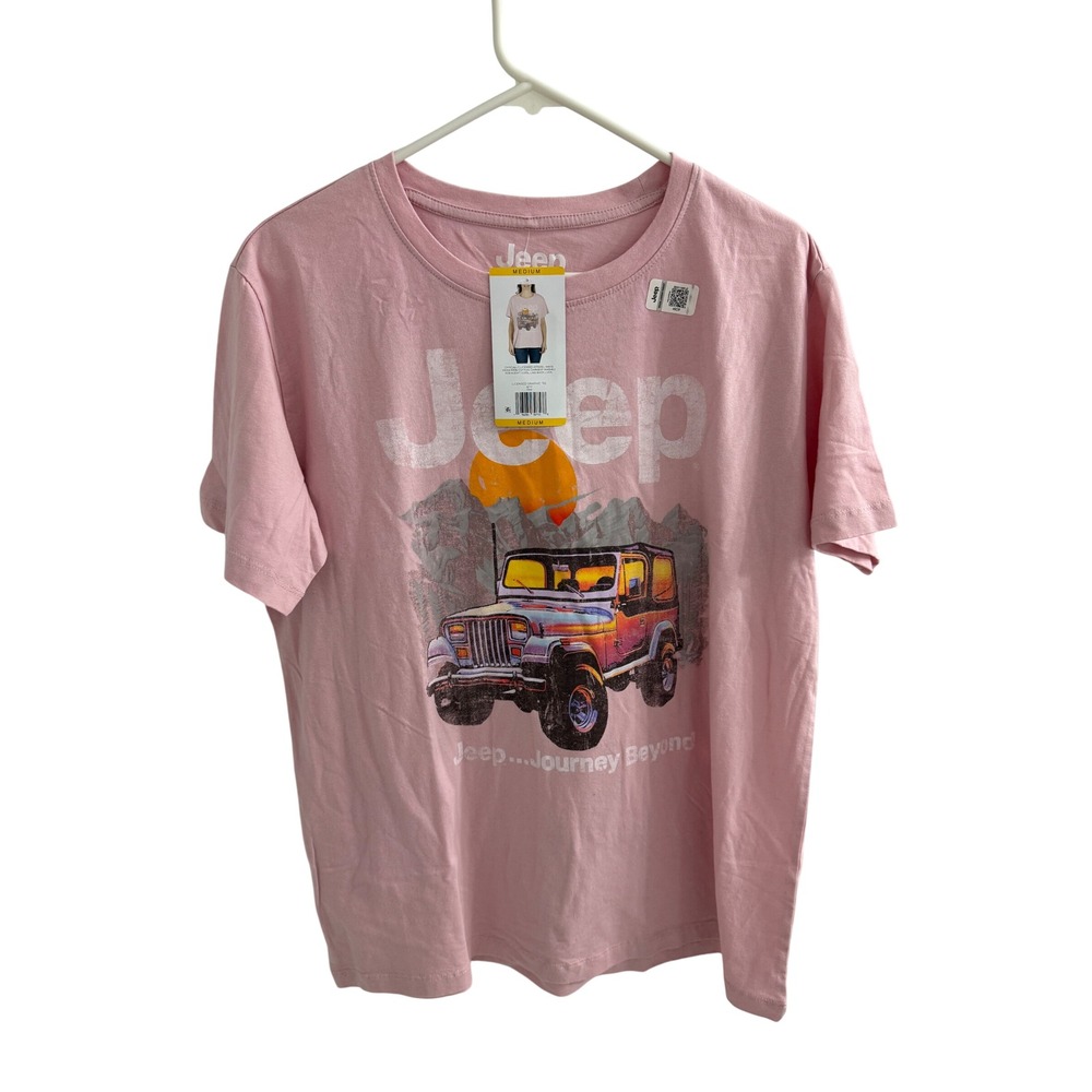 Jeep Journey Beyond Graphic T-Shirt Pink Sunset Mountain Wrangler Womens Medium