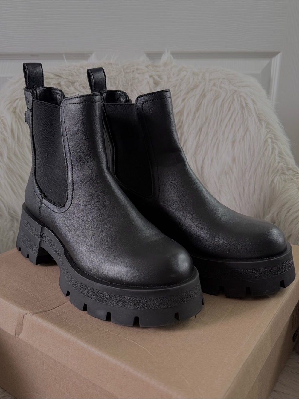Steve Madden Black Lug-Sole Chelsea Ankle Boots
