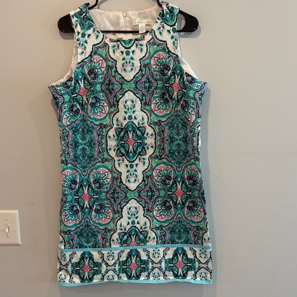 London Times Teal and Pink Patterned Midi Dress small spot not noticed