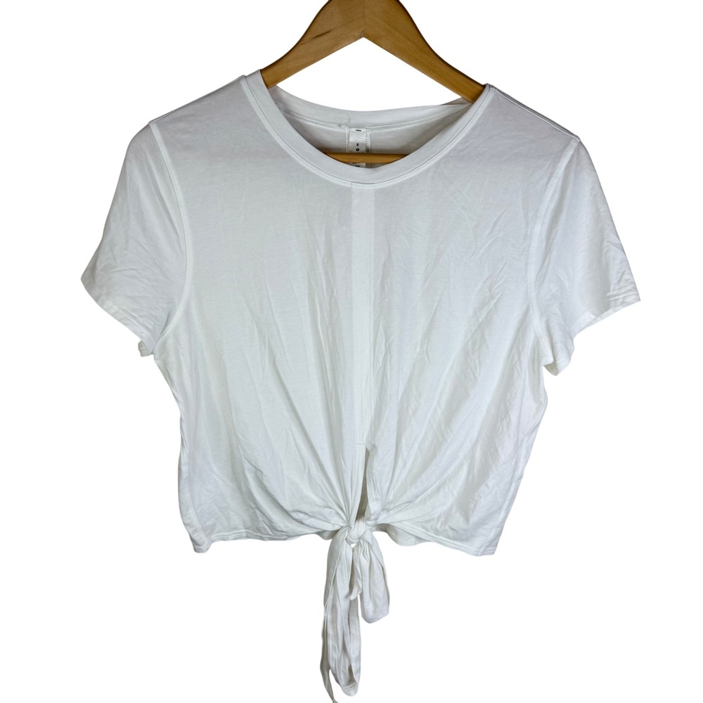 Lululemon Knot Going to Fly White Tie Front Cropped T Shirt‎ Size 8 Activewear