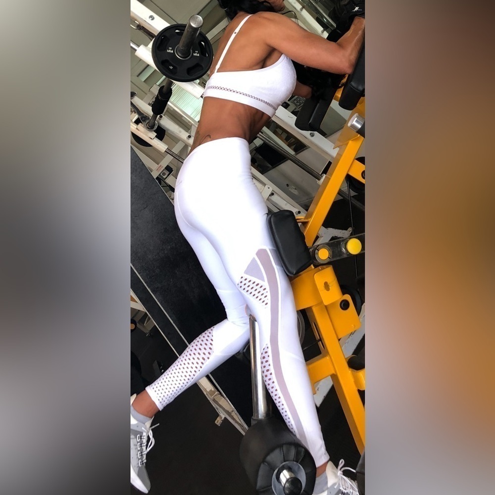 Lorna Jane White Mesh Sports Bra & Leggings Set XS/S Strappy Activewear