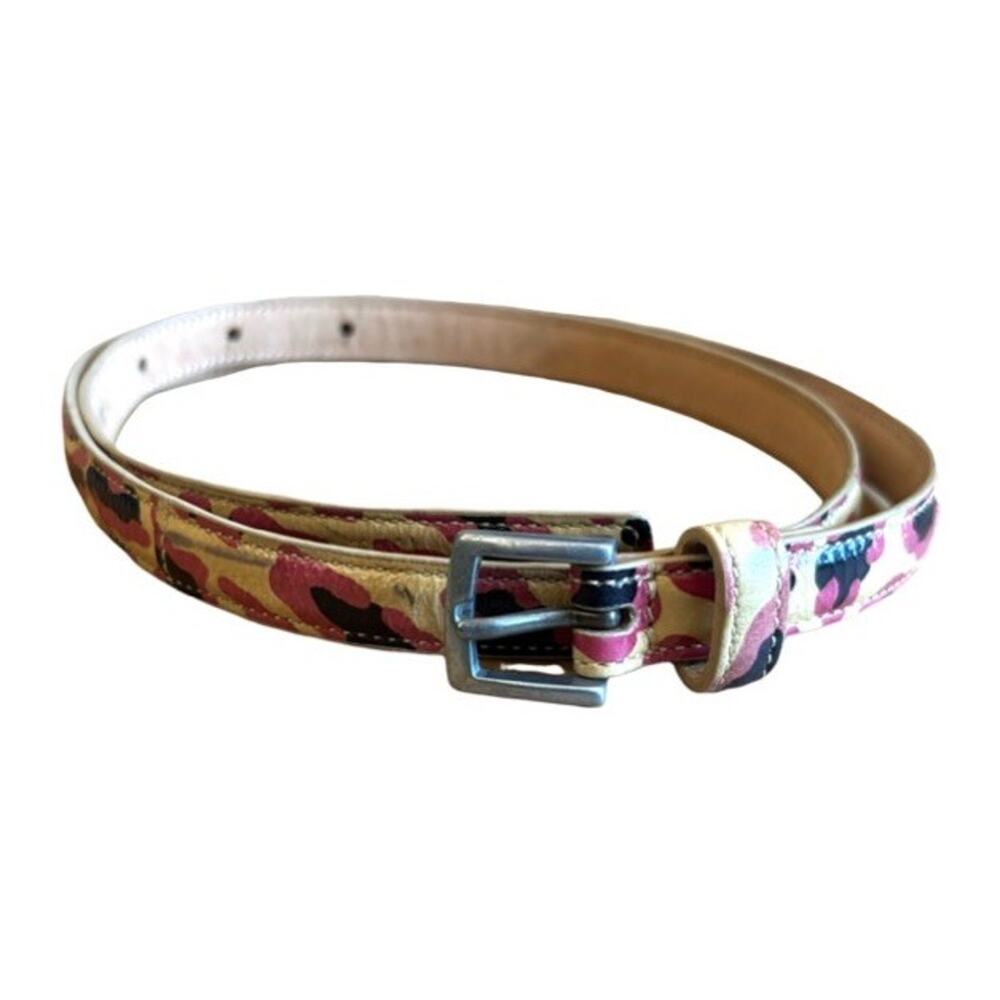 Paul Smith Skinny Belt Leopard Size Small Italian Leather Silver Buckle
