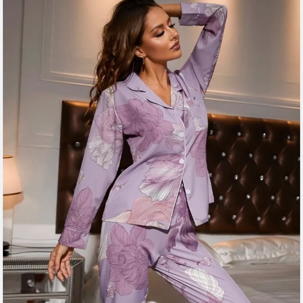 SHEIN Purple Floral Pajama Set #18