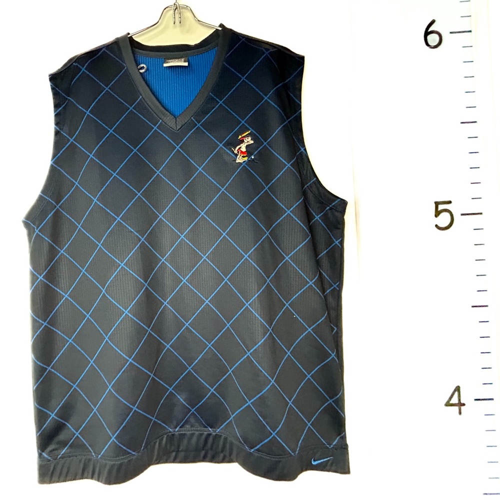 Nike‎ Golf Dry Fit Dark Blue Plaid Men's Vest Embroidery Indian Logo Large