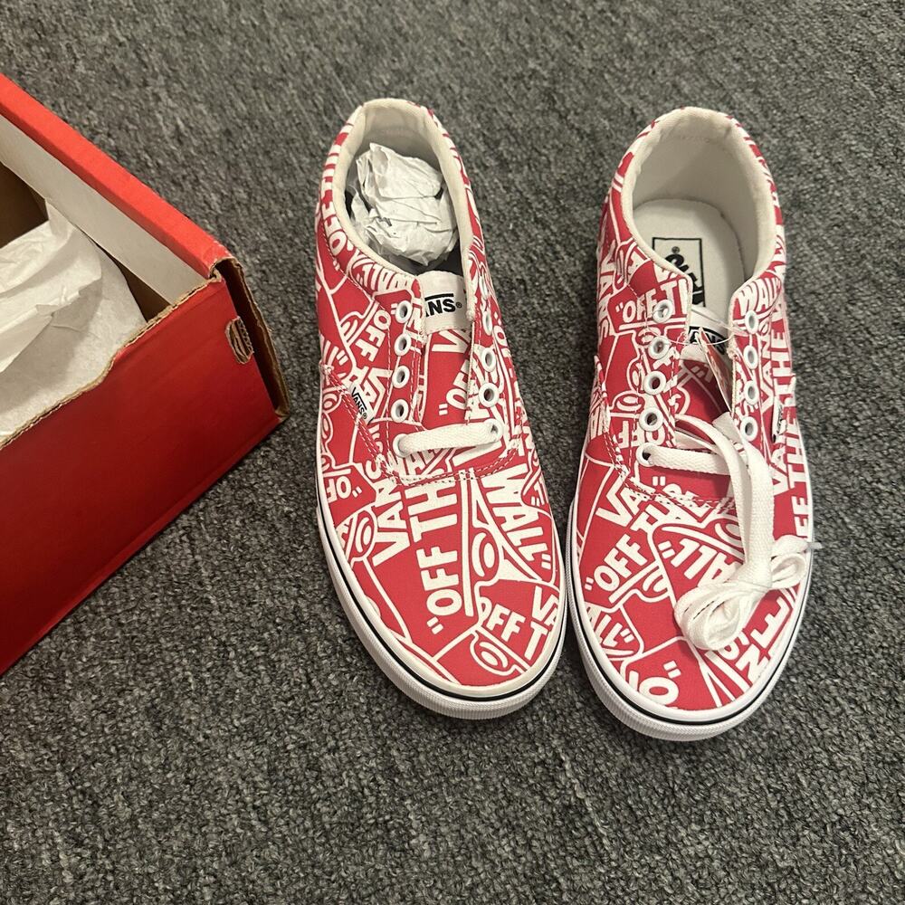 Vans Off The Wall AOP Graphic Logo Mens Size 9 Red White Low Top Skate Shoes