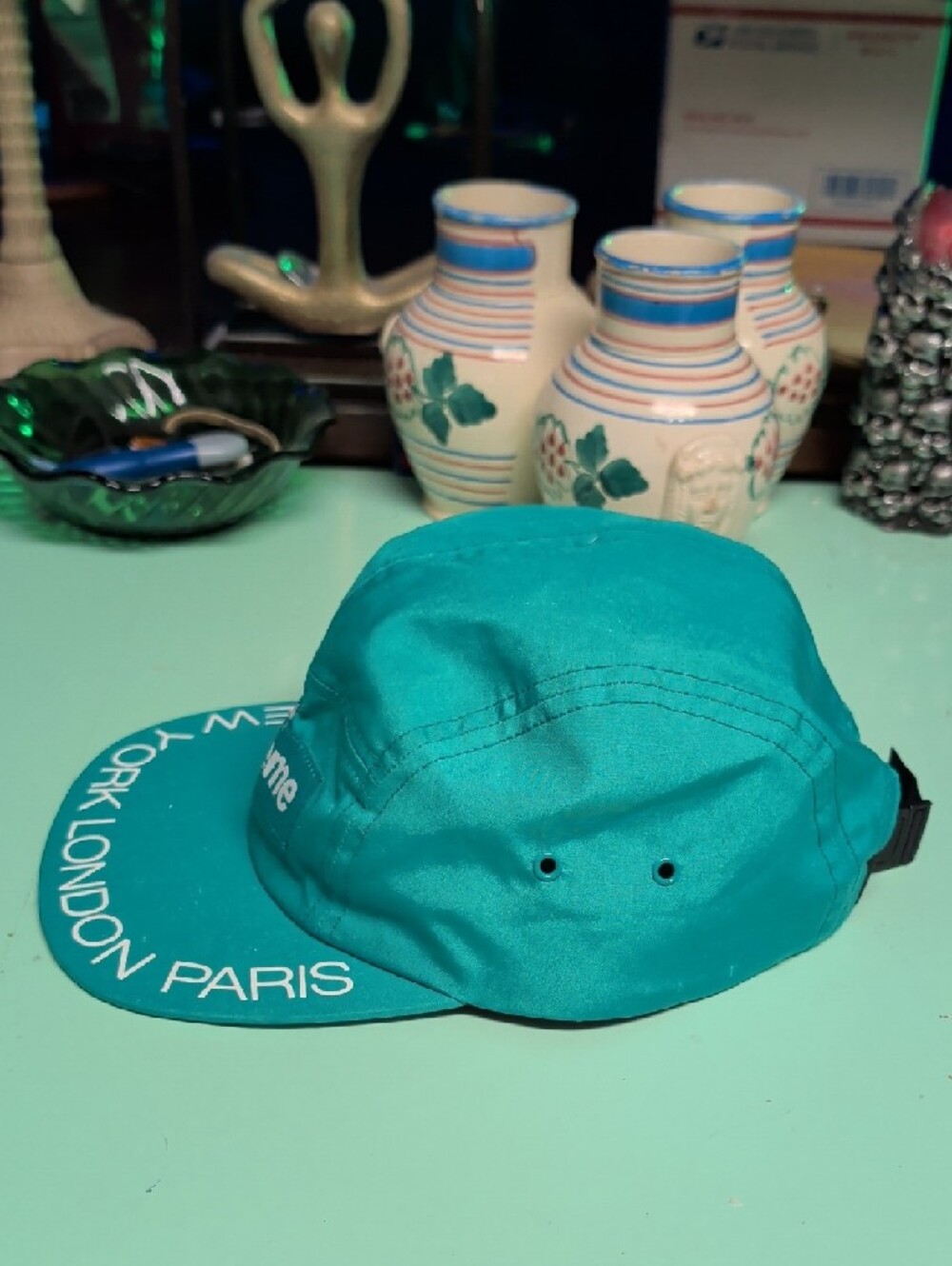Supreme Teal Camp Cap with White Logo - Picture 2 of 5