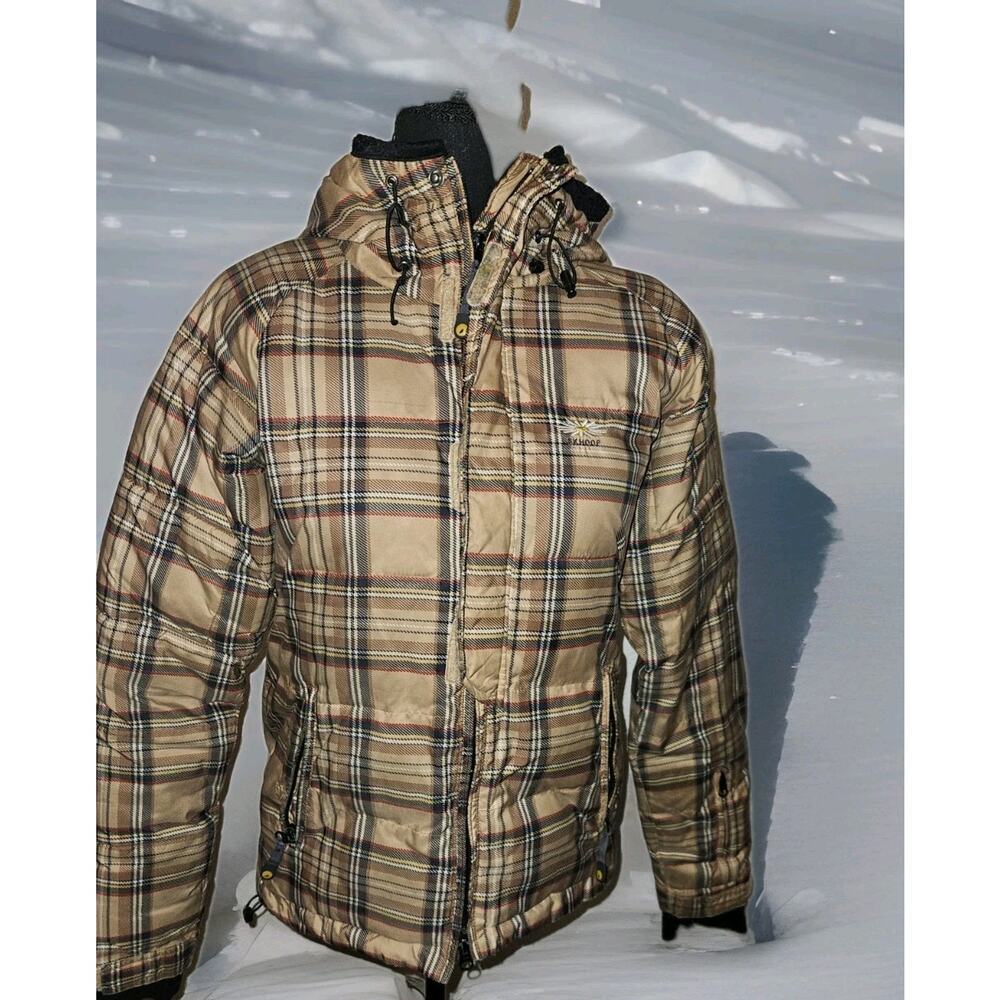 Women's SKHOOP Plaid Ski Snowboard Hooded Jacket Full Zip Size Small Puffer
