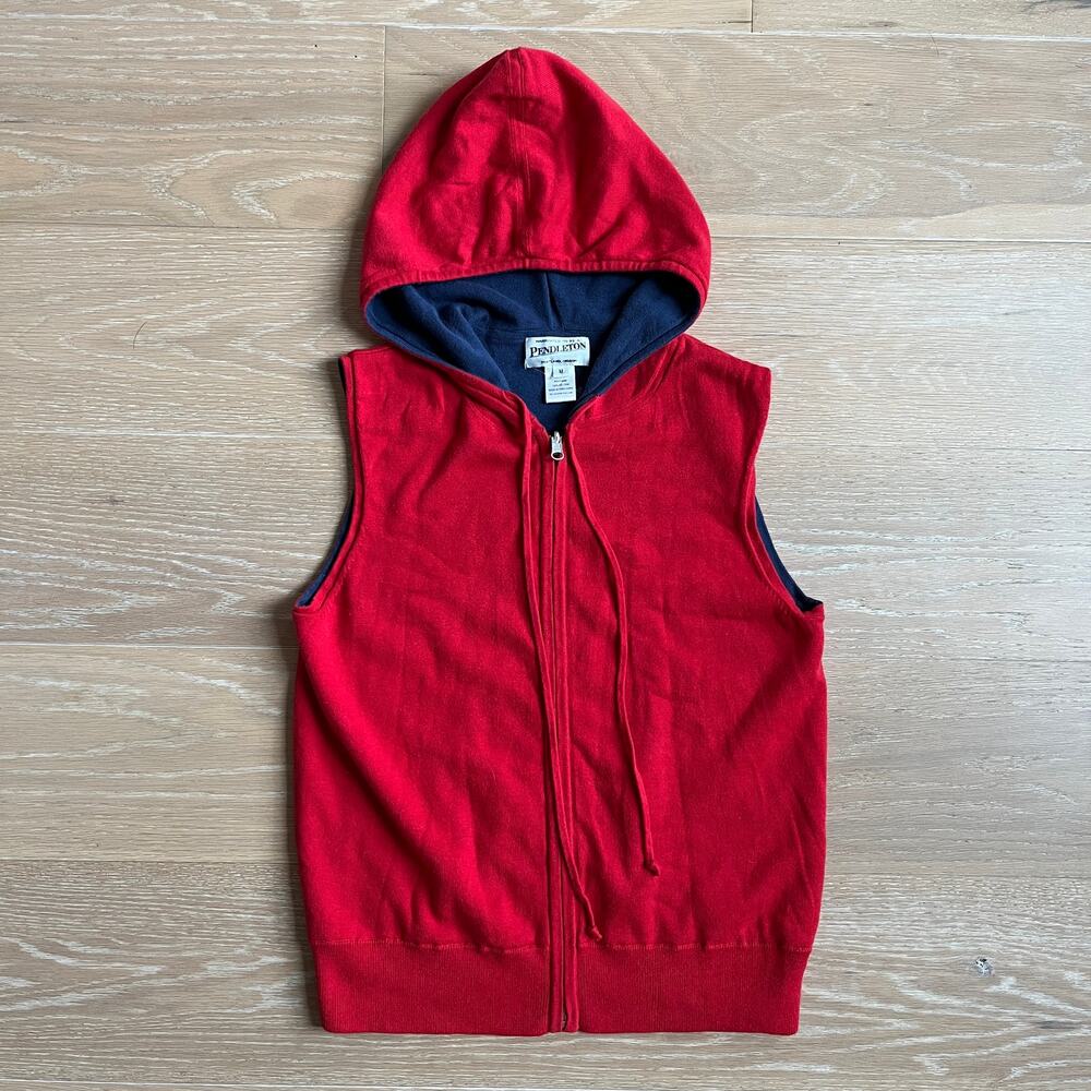 Pendleton Women's Reversible Hooded Vest Red Navy Full Zip Medium