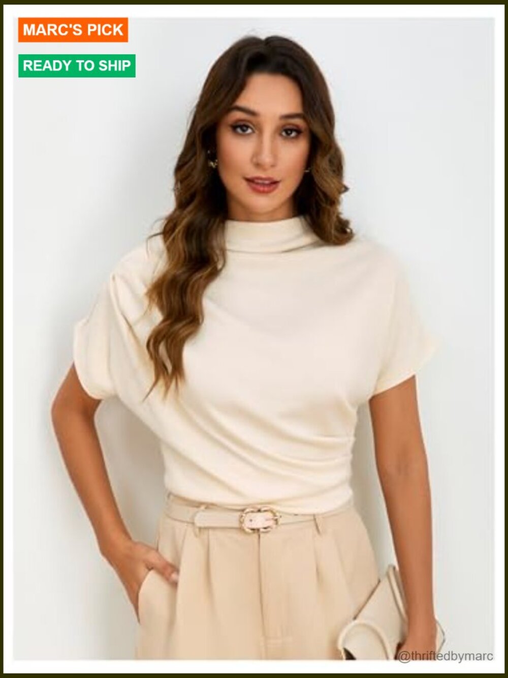 Mock Neck Short Sleeve Tee Asymmetric Ruched T-Shirt - Picture 4 of 7
