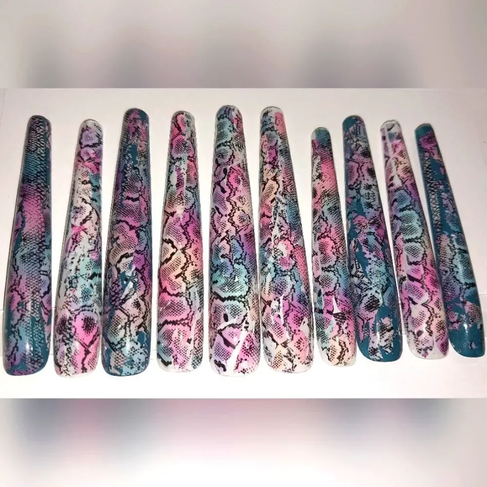 Hand crafted custom print 10pc 3xl acrylic press on nails sz Small - Picture 5 of 8