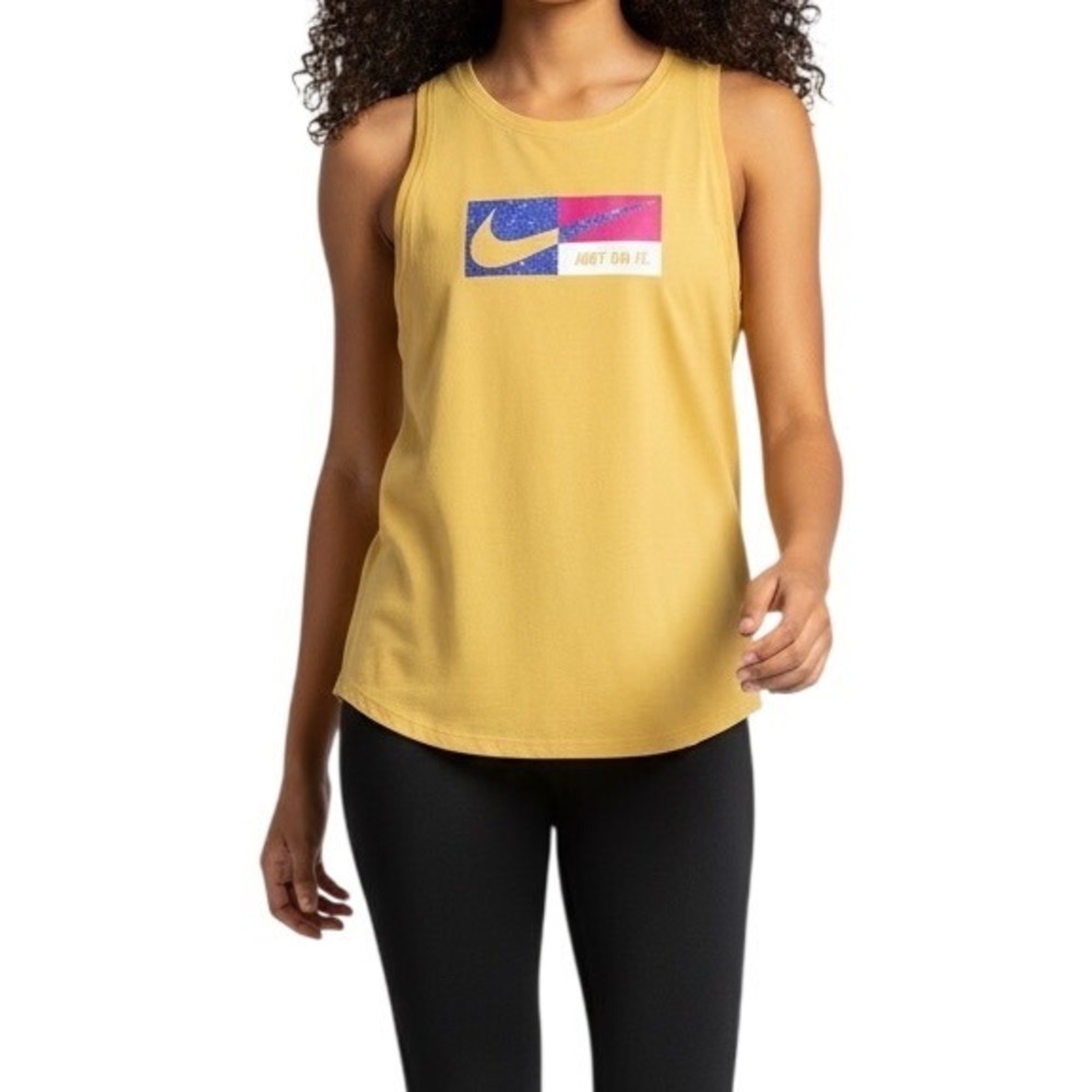 Nike Dri-FIT Womens Tank Top Yellow Just Do It Graphic Muscle Tee‎ Large