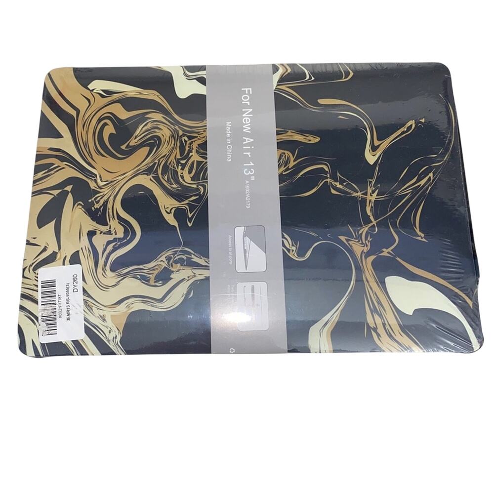 MacBook Air 13 Case A1932 A2179 Marble Hard Shell Cover Black Gold NWT
