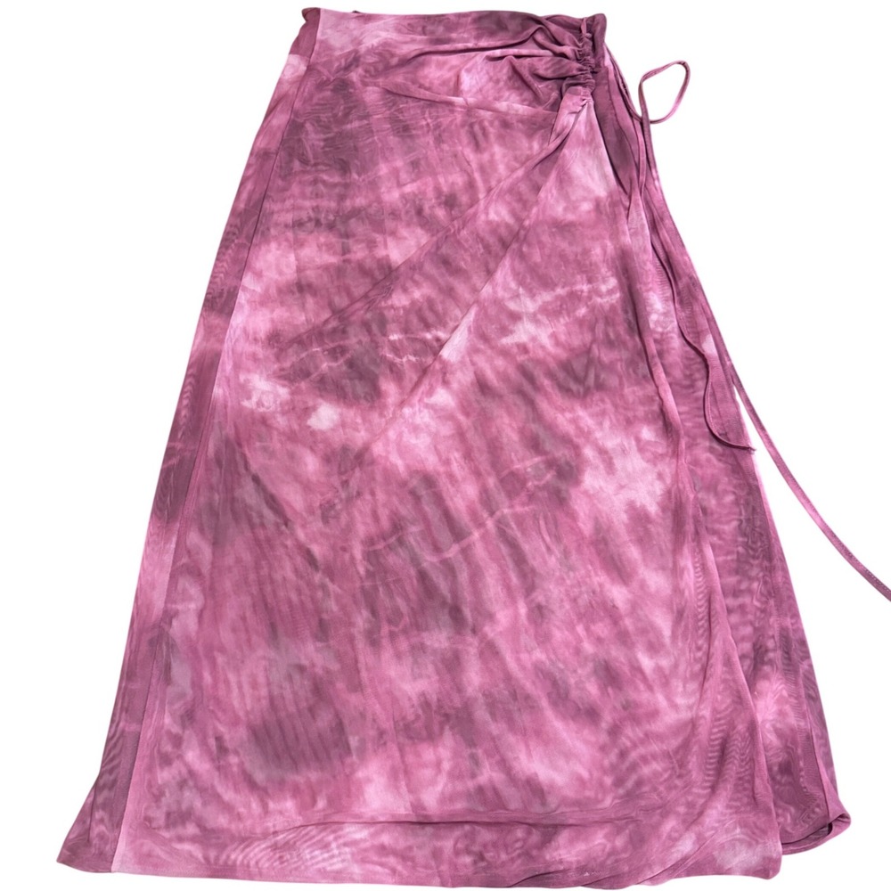 Free People SuperNova Pink Tie Dye Mesh Wrap Maxi Skirt Ruched XL Beach Vacay XL