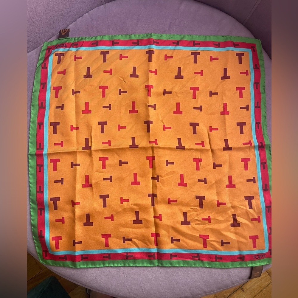 Tod's Orange and Green Silk Scarf