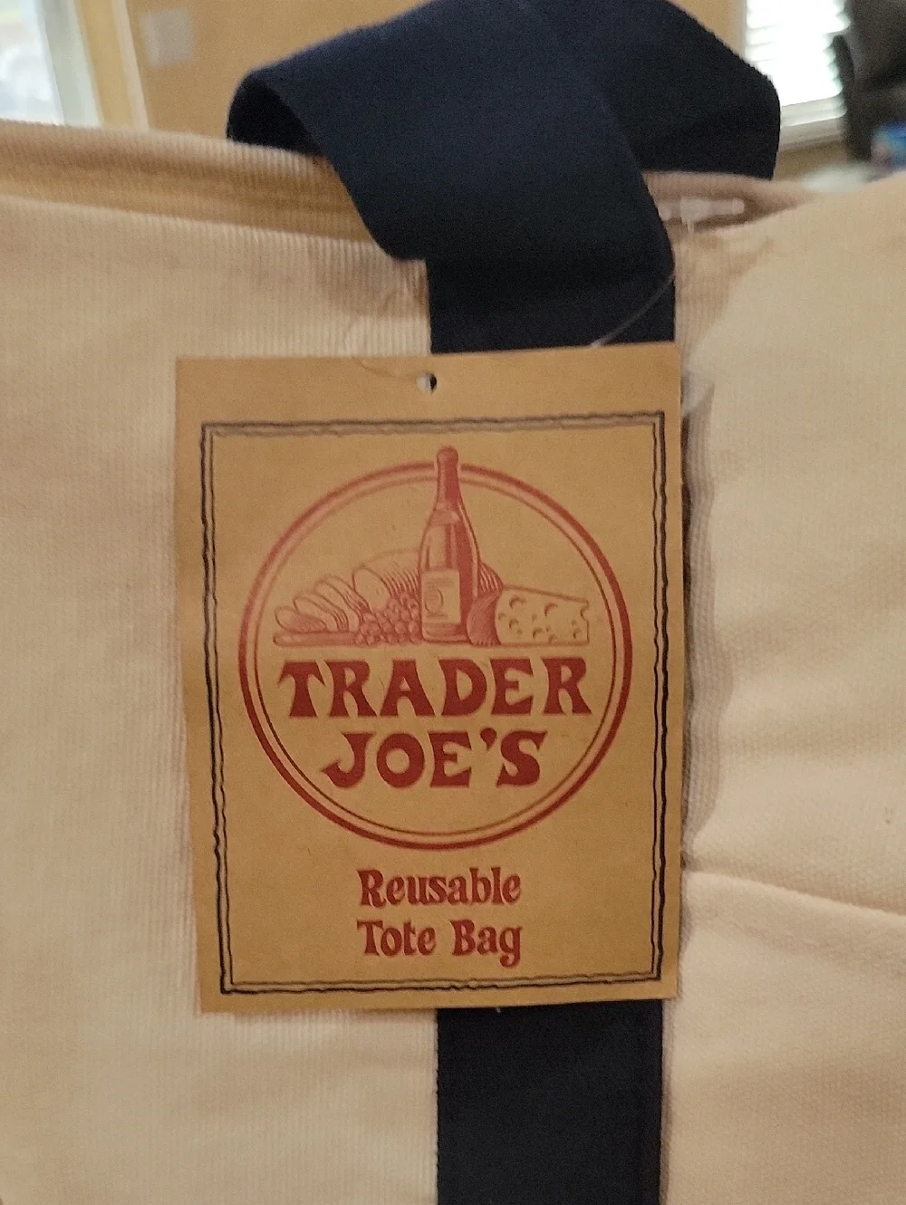 Trader Joe's Reusable Tote Bag - Cream with Navy Handles - Picture 3 of 4