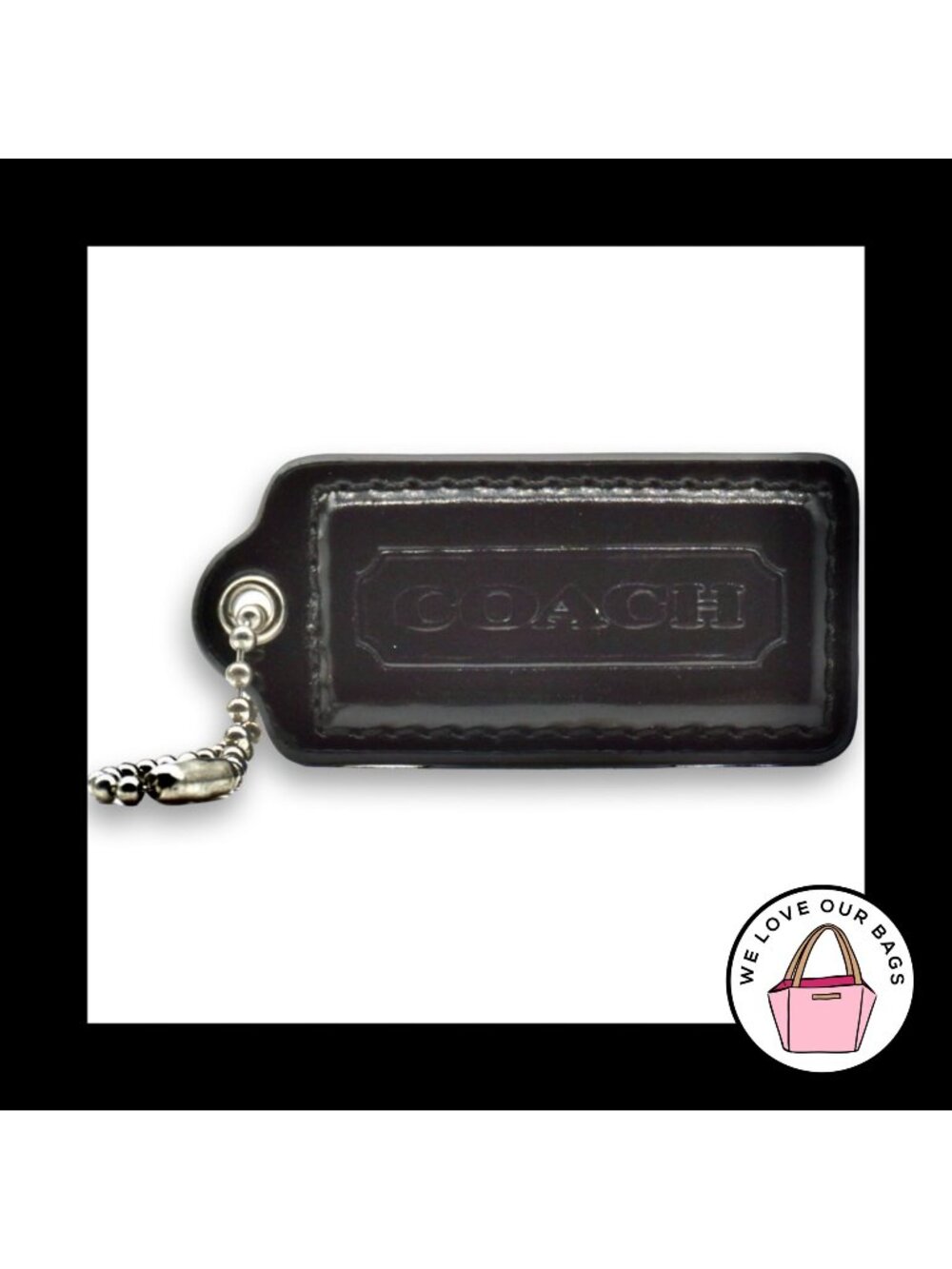 COACH HANG TAG 2.5" Bag Charm Keychain Fob Mahogany Brown Patent Leather Large