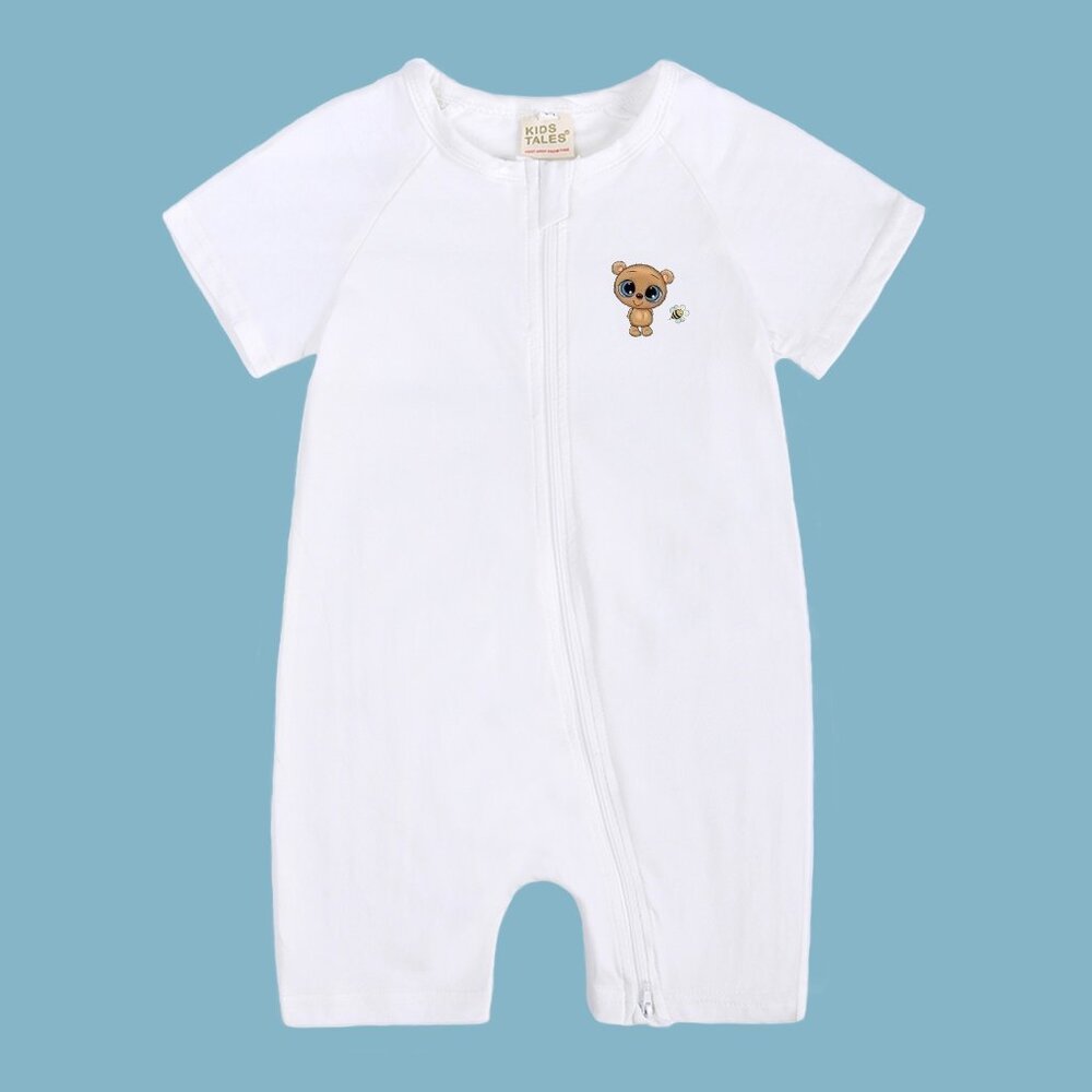 NWT*3-6m BABY ROMPER Shorts Double Zipper White Cotton Play-Sleep Custom Design - Picture 9 of 16