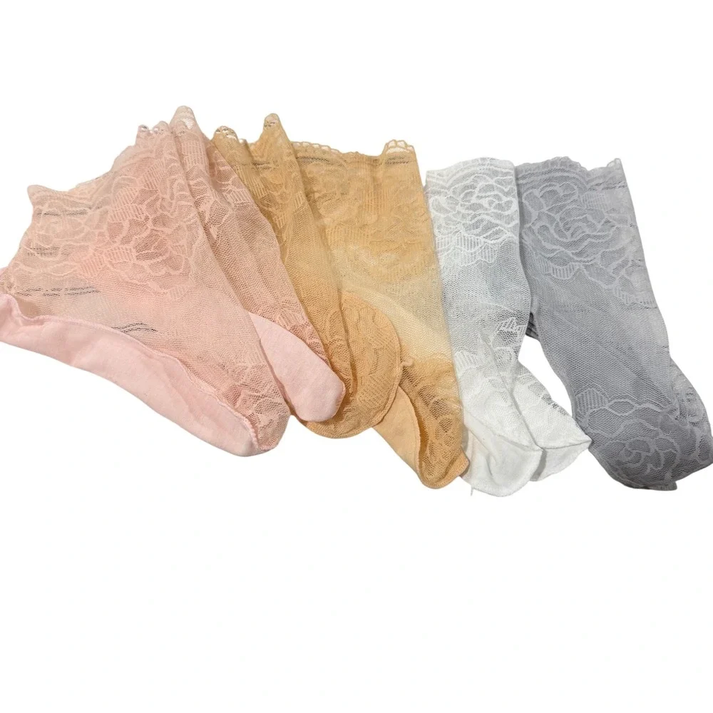 Womens Sheer Floral Lace Ankle Socks 4 pairs Pack Rose Mesh Crew Socks One Size - Picture 2 of 6