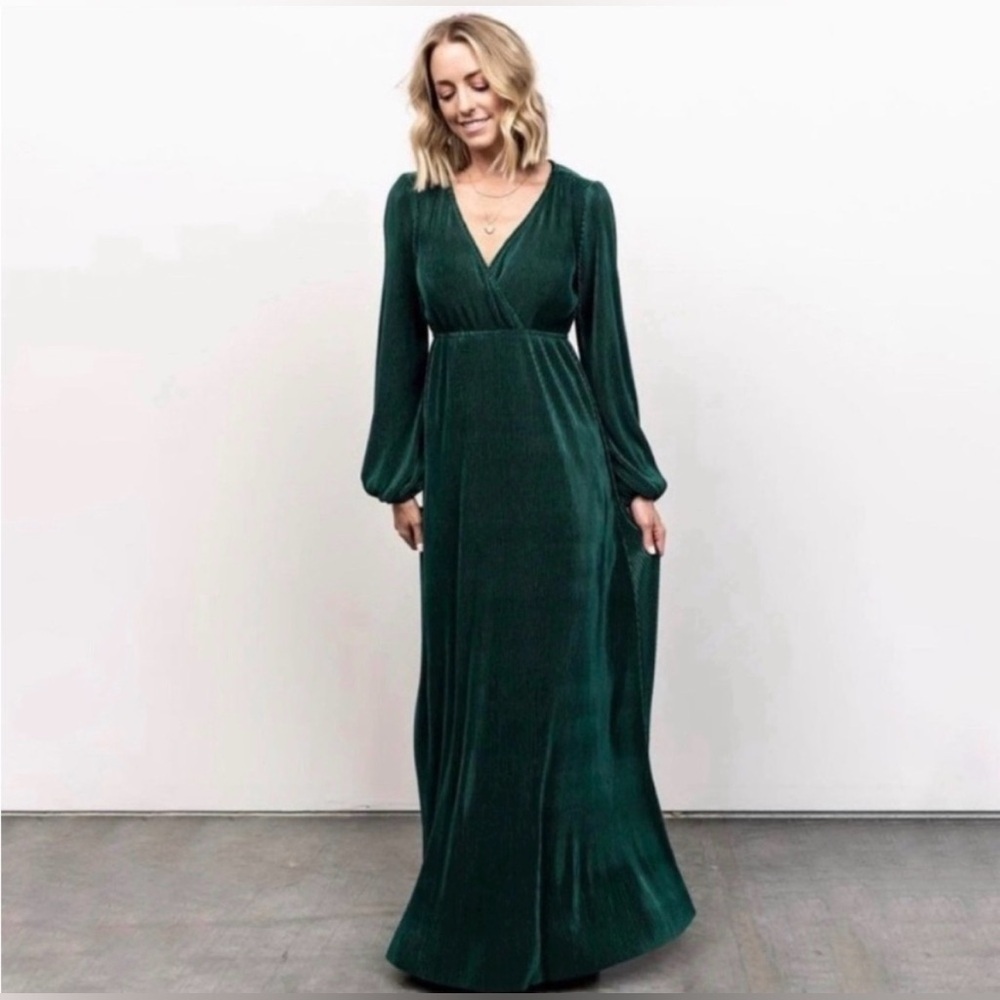 Baltic Born Venus Pleated Faux Wrap Maxi Dress Forest Green Size Medium