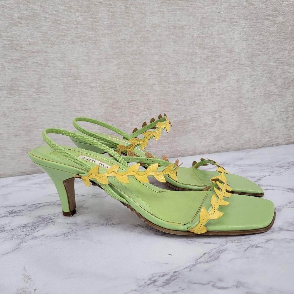 Ann Marino Strappy Leather Green and Yellow Fairycore Women's Heels