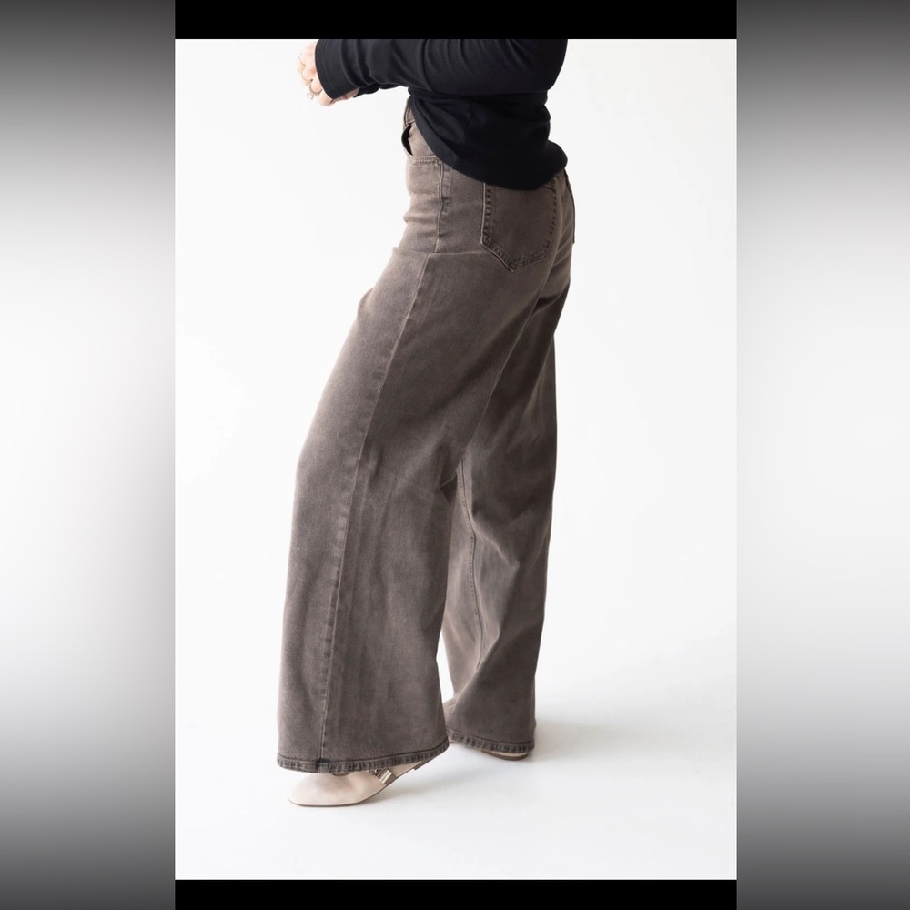 Cello Wide Leg Jeans Size 9 Washed Brown High Rise Boho Belt Loops New - Picture 2 of 10