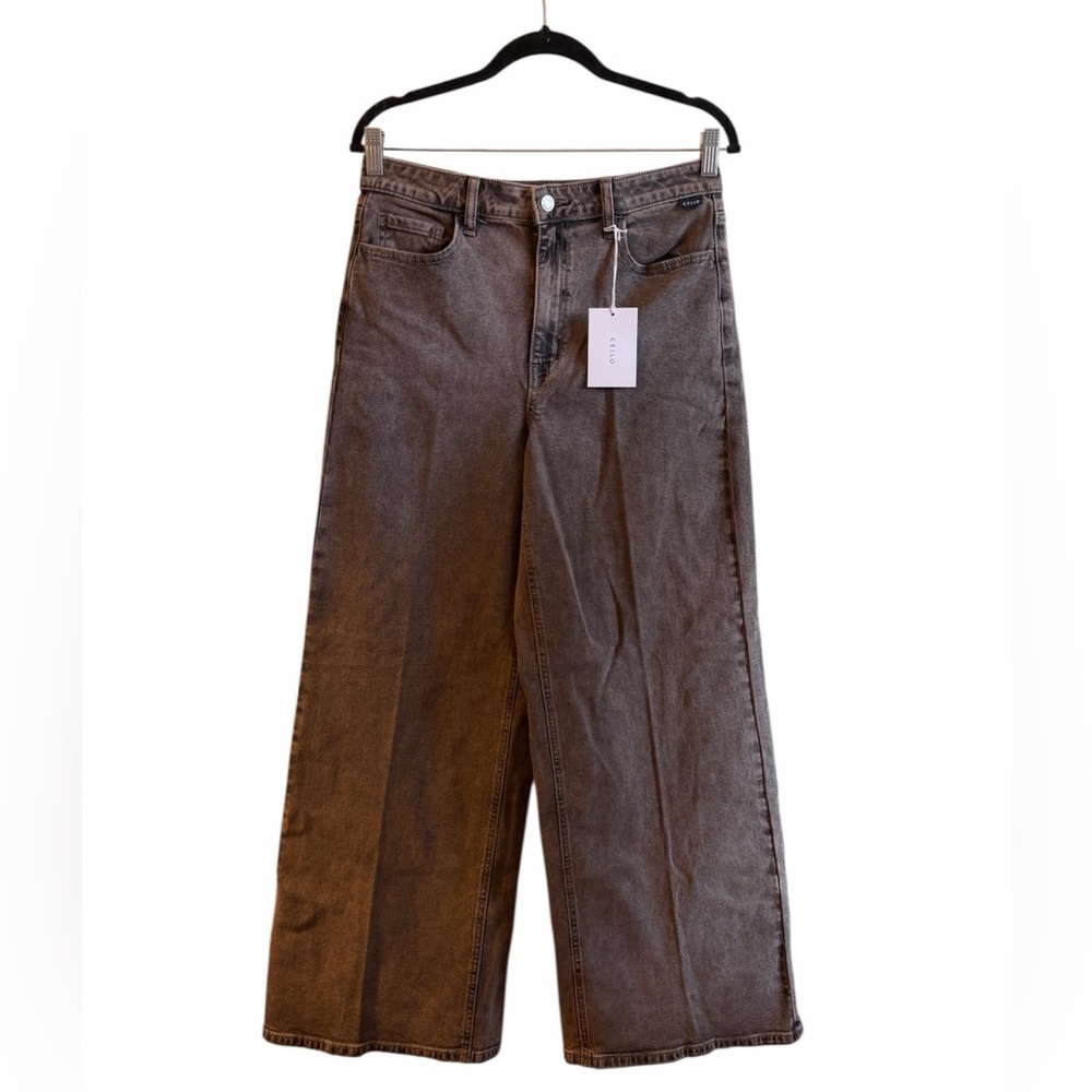 Cello Wide Leg Jeans Size 9 Washed Brown High Rise Boho Belt Loops New - Picture 4 of 10