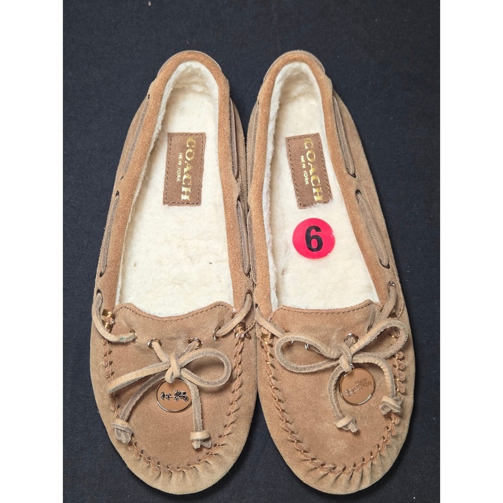Coach Antonia Suede Shearling Lined‎ Moccs Slippers Mocassins Shoes Women Size 6