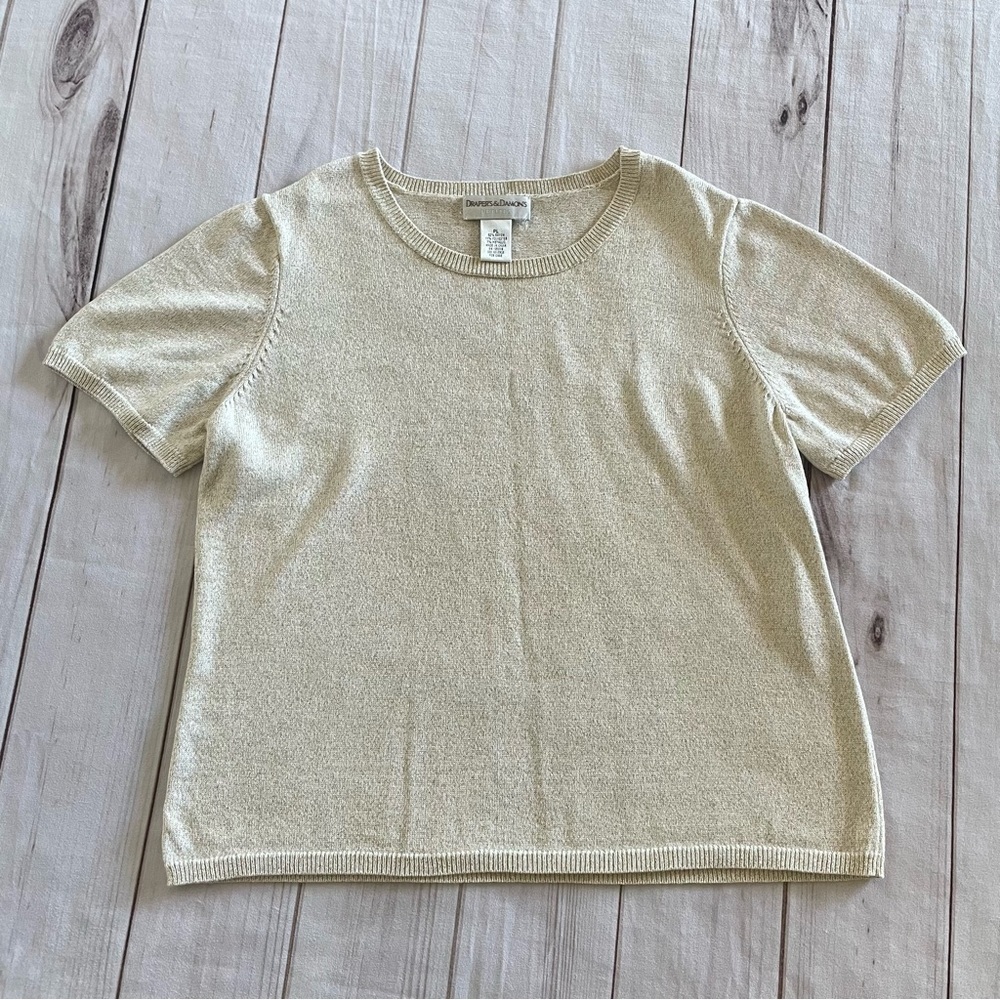 Vtg 90s Shimmer Classy Draper’s & Damon’s Metallic Sweater Top Women’s L Beige