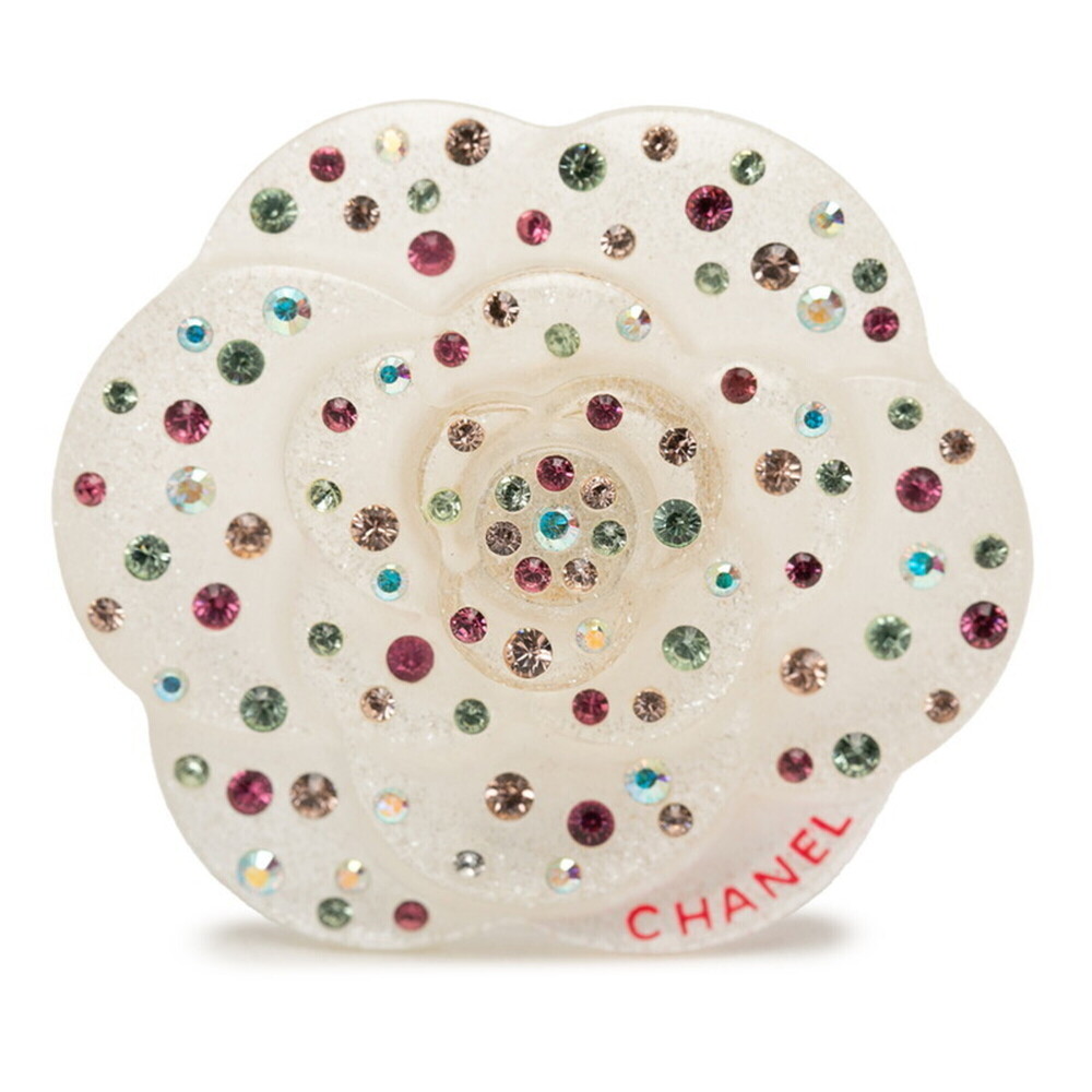 Chanel Camellia Pin Brooch 04A White Multicolor Plastic Rhinestone Women's CH...