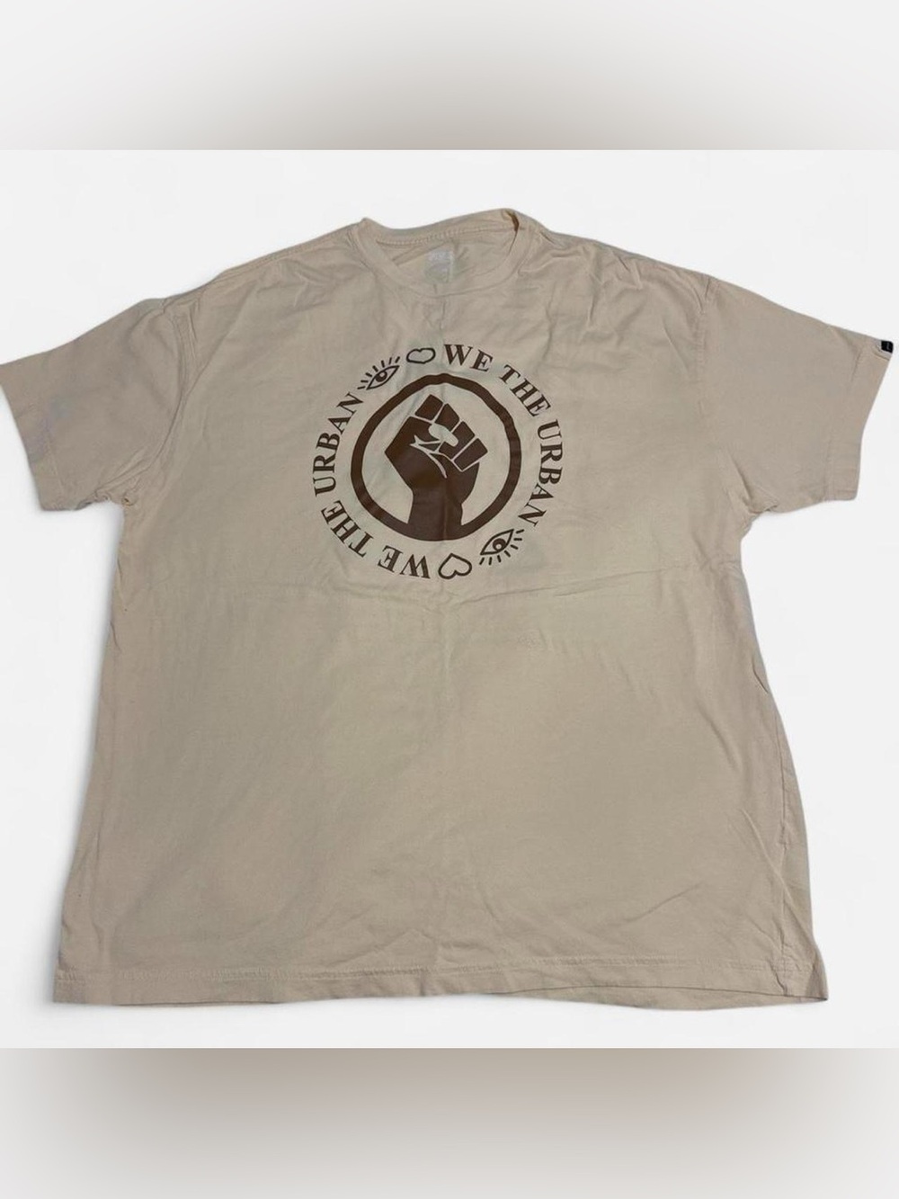 PINK Victoria's Secret Beige Graphic Tee with Brown Fist Logo