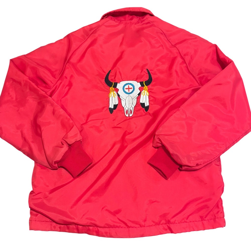 Northwind USA Vintage Red Jacket Western Native Look Bull Skull Embroidery Small