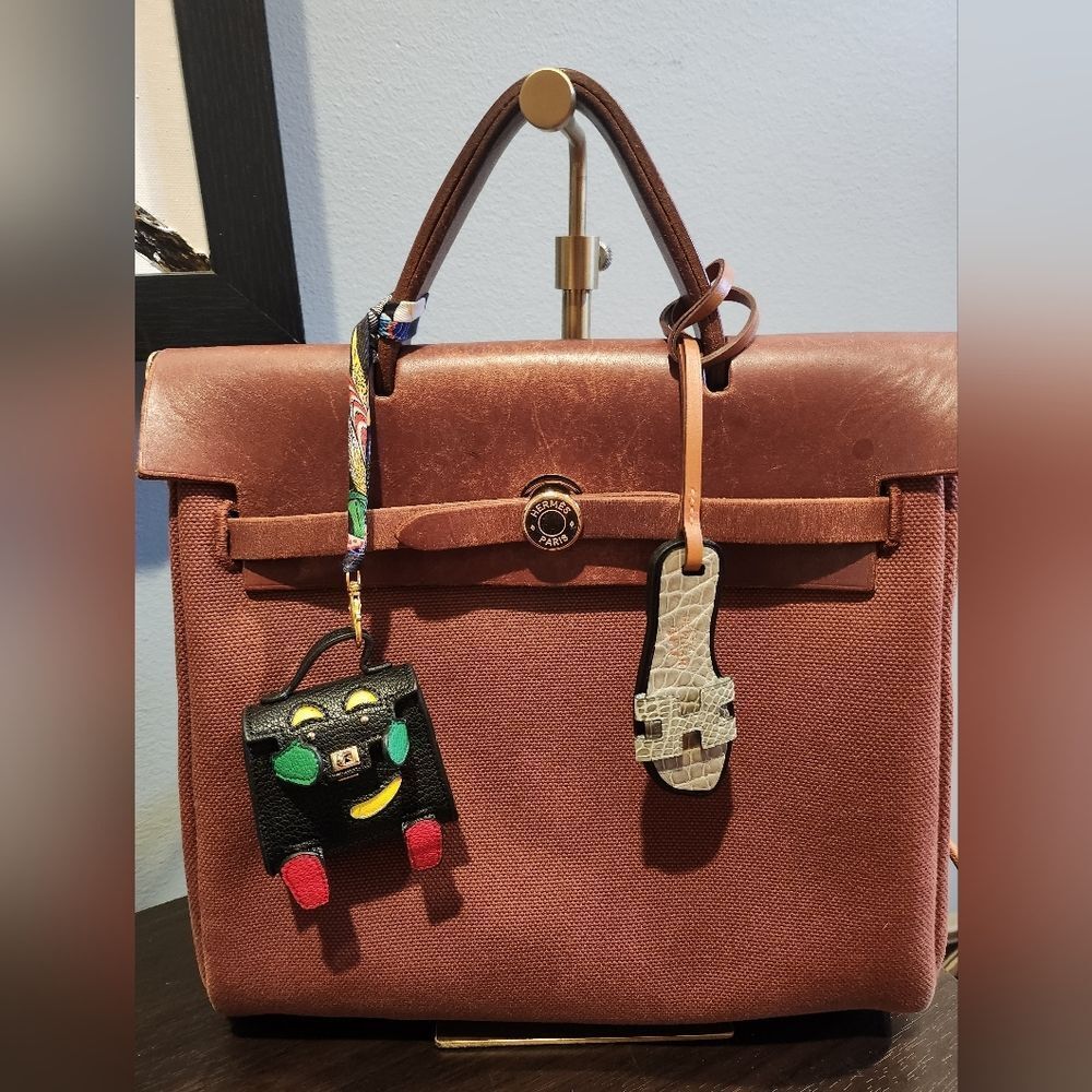 Hermes Herbag Backpack 2 Bags In 1 Brown Canvas And Leather Backpack/Handbag