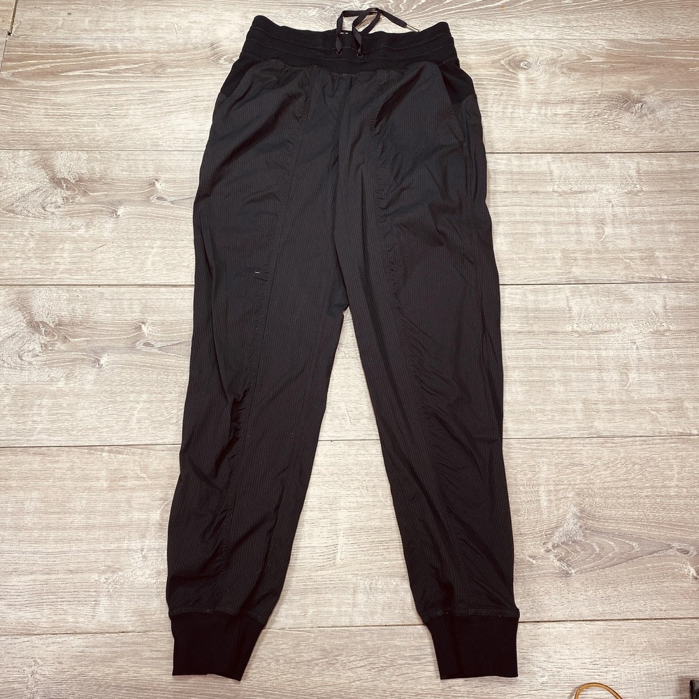 Lululemon Pants Womens 4‎ Black Jogger Ribbed Waist Cuffed Drawstring LW5ENMS