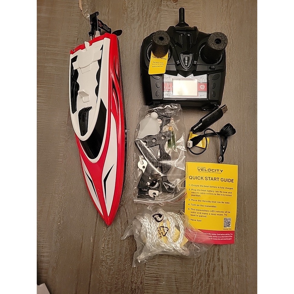 Velocity Fast RC Boat for Thrilling water Racing - Rechargeable & Safe Red‎