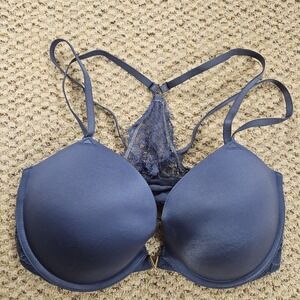 Victoria's Secret Push Up‎ Front Close Lace Back Bra 36DD Midnight Blue