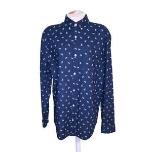 PENGUIN BY MUNSINGWEAR‎ Navy Blue Bicycle Print Buttoned Shirt Sz L