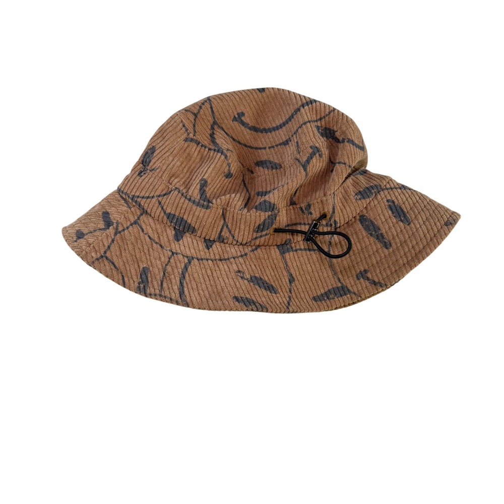 Kids Brown Corduroy Smiley Face‎ Bucket Hat Adjustable Toggle Size S