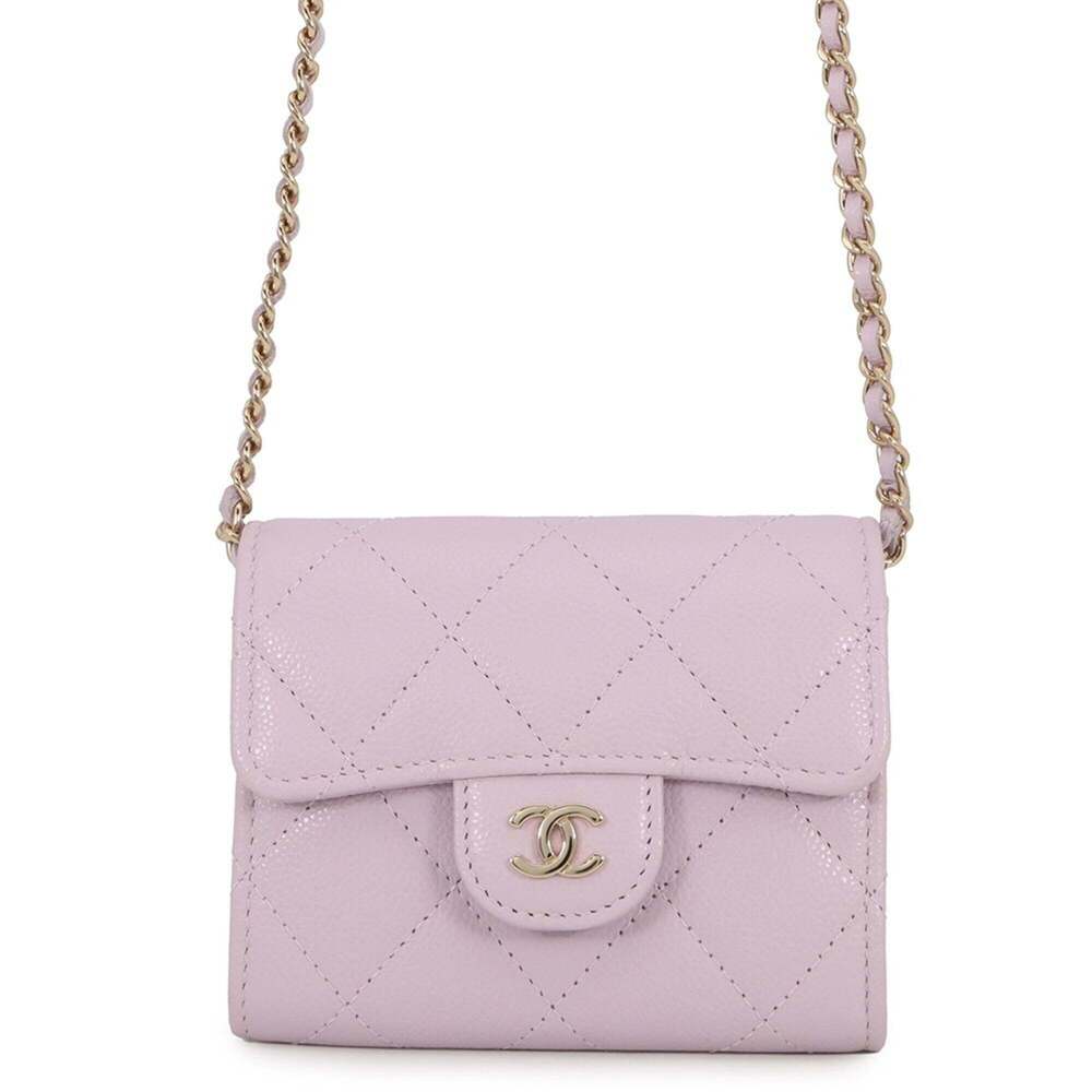 CHANEL Pink Caviar Leather Logo Wallet