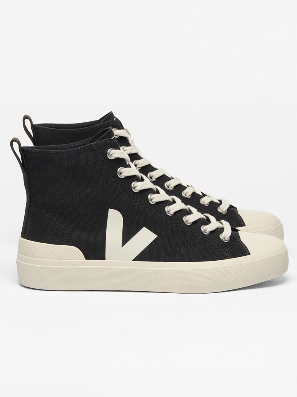 VEJA Wata II High Top Canvas Sneakers – Black Pierre Organic Cotton High Tops - Picture 2 of 12