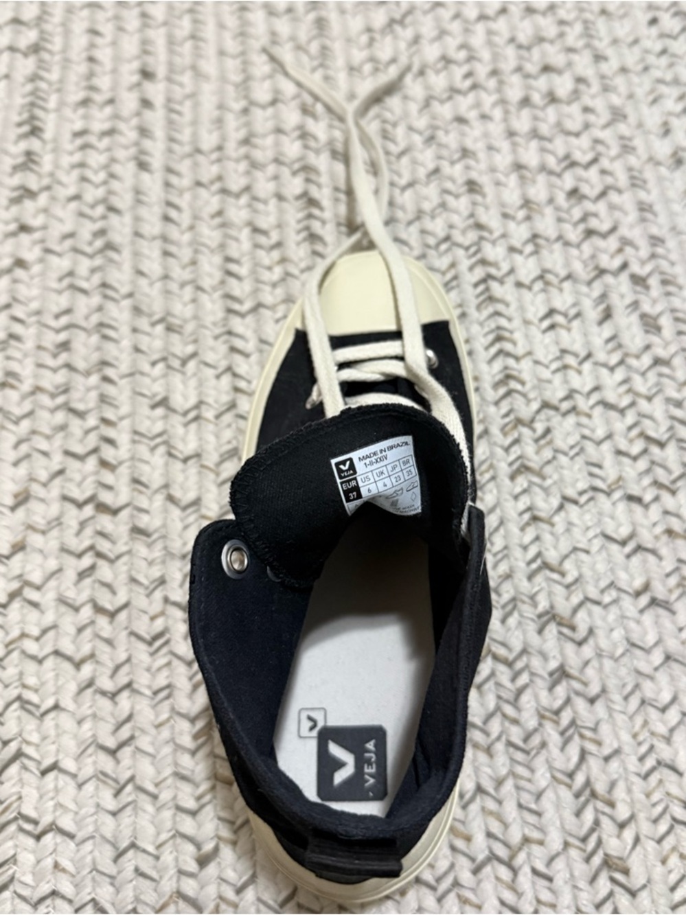 VEJA Wata II High Top Canvas Sneakers – Black Pierre Organic Cotton High Tops - Picture 9 of 12