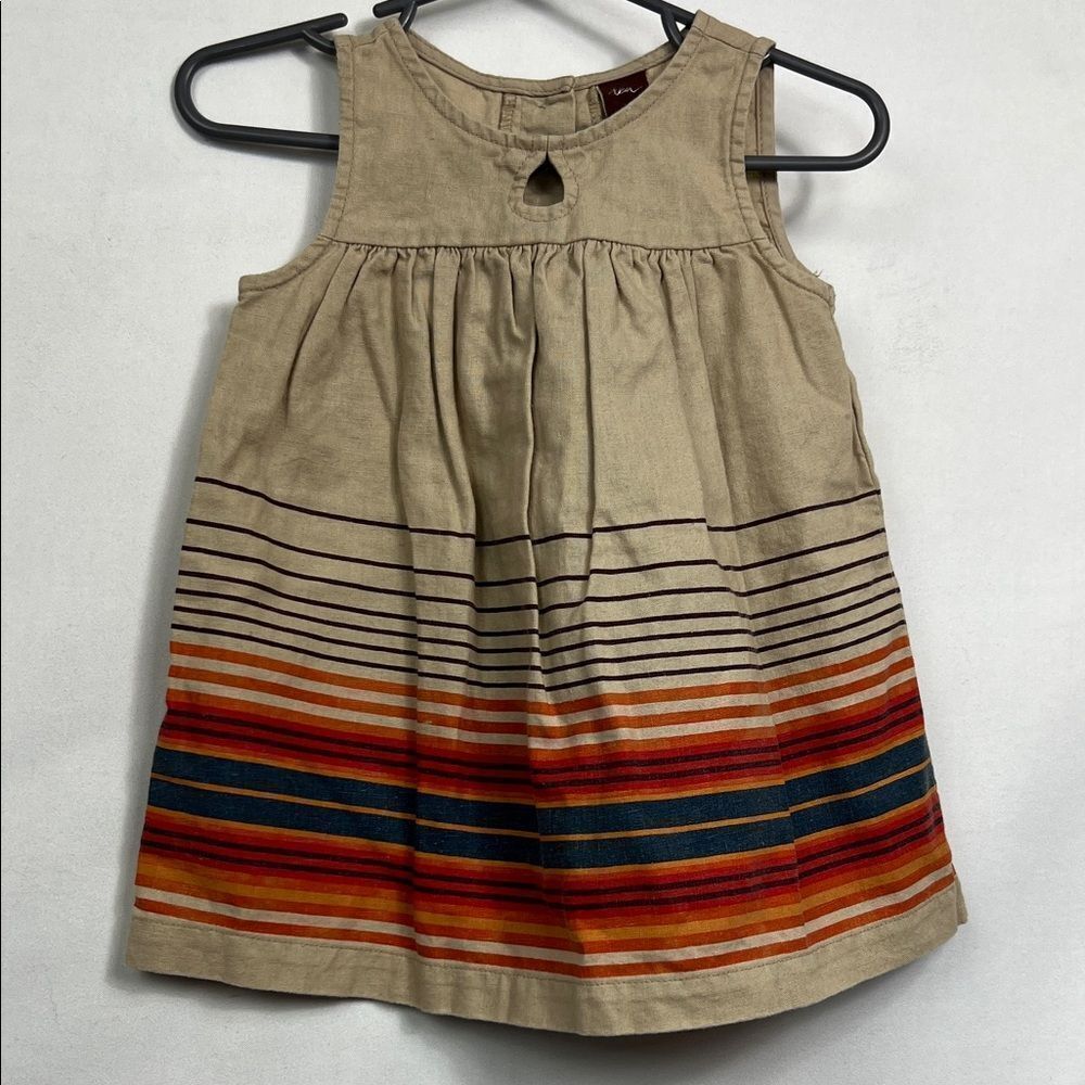 Tea Collection Tan and Orange Stripe linen dress 6-12 months