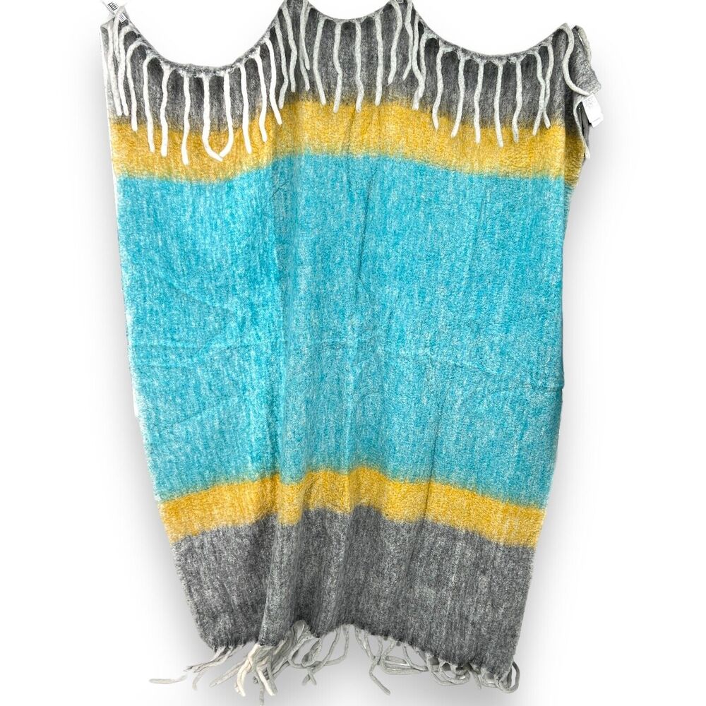 West Elm Gray and Teal Fleece Blanket 50 in x 70 in