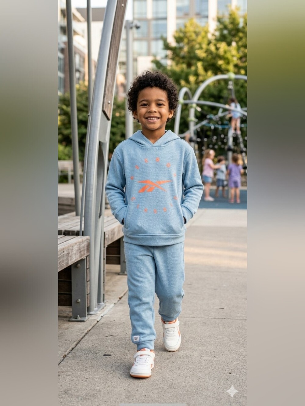 Reebok Light Blue Fleece Pullover with Orange Logo Print