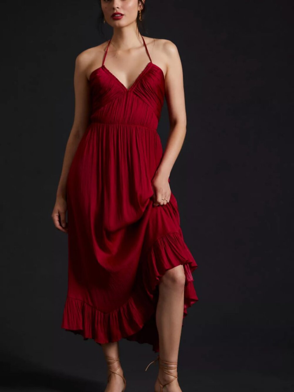 Ruched Halter Midi Dress