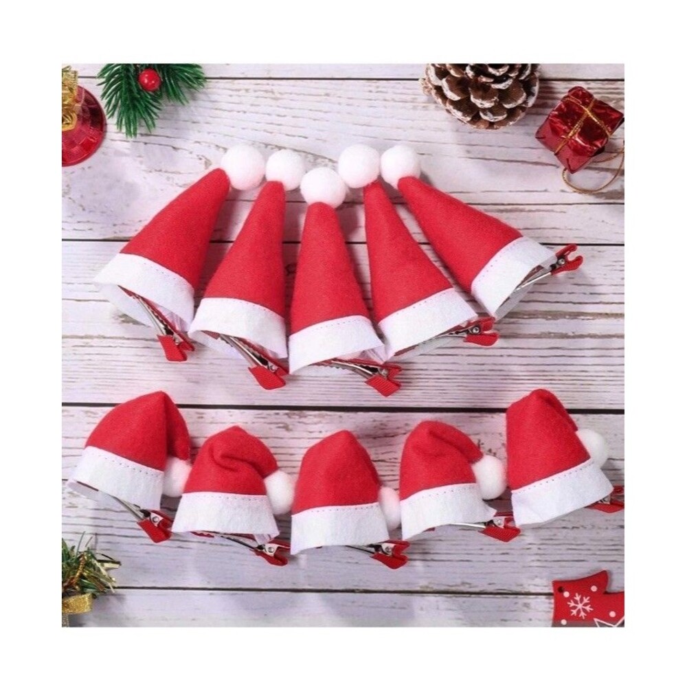 10 PCS Santa Hat Hair Clips Cute Mini Red Alligator Clips Fits Kids Girls - Picture 3 of 7