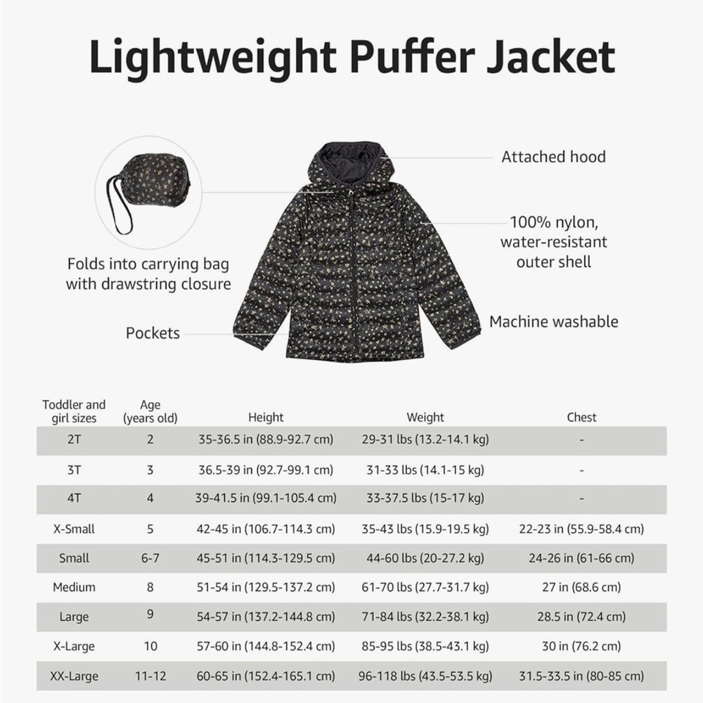 Amazon Essentials Pink Hooded Puffer Jacket - Picture 8 of 8