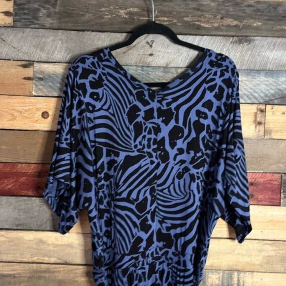 Lisa Rinna Blue And Black Animal Print Belted Jumpsuit Size 10 - Picture 6 of 9
